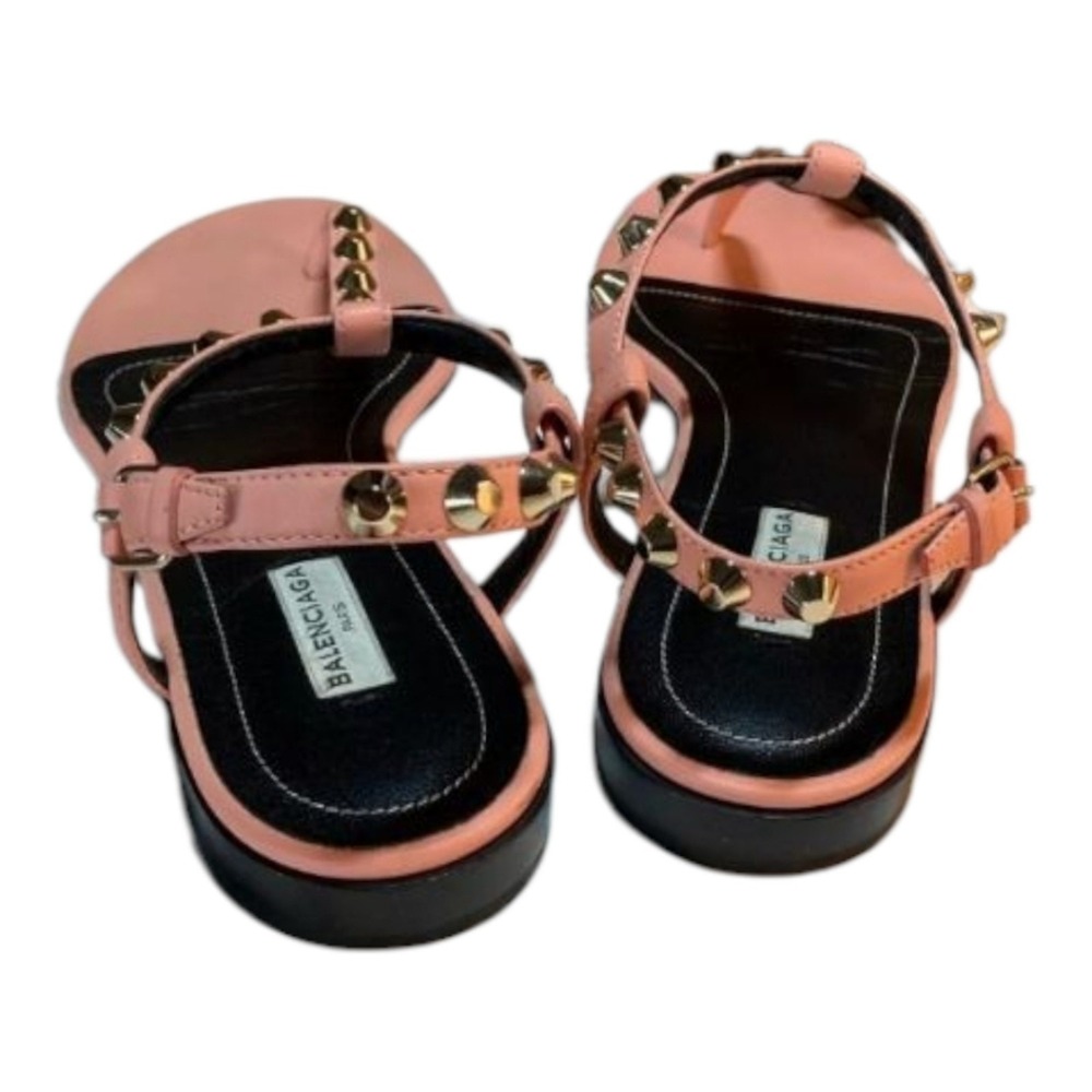 BALENCIAGA PINK leather thong SANDALS 37.5 7 flat slide ROCKSTUD ANKLe star STud - Picture 5 of 16